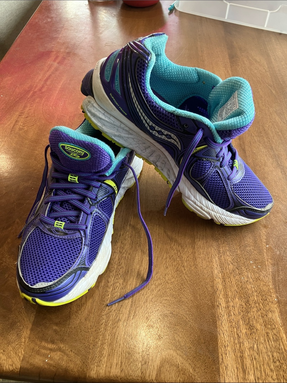 Saucony Hurricane Purple and Teal Women's Running Shoes with Yellow Accents